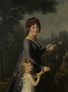Retrato de Marie Geneviève Lemoine com sua filha Anne Aglaé Deluchi em um parque.
