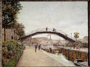 Le canal saint Martin à Paris Pintura de Firmin Girard (1838-1921) Sol do século XIX. 05x0,65 m Paris, Musee Carnavalet
