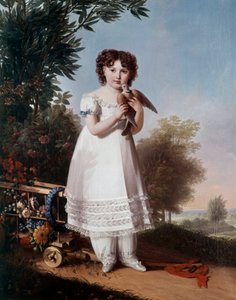 Retrato no pé de Napoleone Elisa Bacciochi, Princesa de Piombino (filha de Elisa Bonaparte e Príncipe Félix Bacciochi) (futura Condessa Camerata) (1806-1869) Pintura de Marie Guilhelmine Benoist (1768-1826) 1810 Sol. 1,46x1,14 m