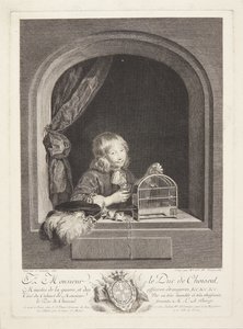 Um menino com uma gaiola em uma janela de Marie Louise Adélaïde Boizot