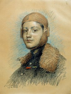 Retrato de Georges Guynemer (1894-1917), piloto de guerra francês. Desenho de Fevereiro de 1916. Desenho de Marie Louise Catherine Breslau (1856-1928) ec.suis.