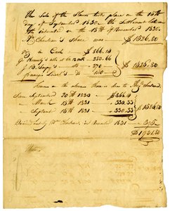 Documento relativo à venda de escravos e de acções que chegam a vários indivíduos, Novembro de 1831 de Marie Therese Cerre Chouteau