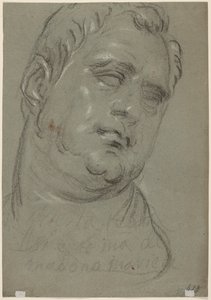Cabeça de um homem, depois da antiguidade (verso) (giz preto e branco sobre papel azul) de Marietta Robusti Tintoretta