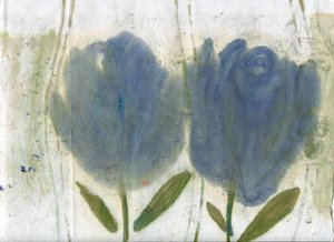 Tulipas azuis, 2020 (óleo e técnica mista sobre papel A4) de Marina Falco