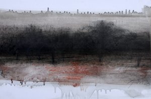 Unseen Busch, 2023 (óleo e carvão sobre papel) de Marina Falco