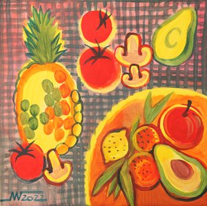 Natureza morta com frutas coloridas