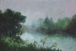 Paisagem fluvial enevoada