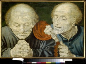 Deux vieillards (Dois Velhos). Peinture de Marinus Claeszoon van Reymerswaele (vers 1490-apres 1567), huile sur bois. Art hollandais 16th siecle. Museu de Belas Artes do Estado A. Pushkin, Moscovo.