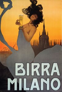 Cartaz publicitário Birra Milano, Itália, c.1900 (cor litho)