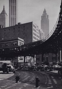 Manhattan: Coenties Slip, ferrovia elevada (foto p/b)