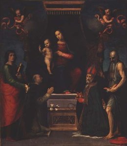 Madonna e Child com St. Julian, St. Dominic, St. Nicholas de Bari e St. Jerome de Mariotto Albertinelli