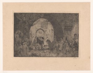 Cavaleiros e pessoas de Leste num portão de Marius Bauer (signed by artist)