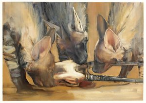 Pack Attack (Young Striped Hyaenas) (óleo sobre papel) de Mark Adlington