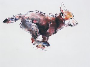Filhote de lobo em execução (carvão vegetal e conte no papel)