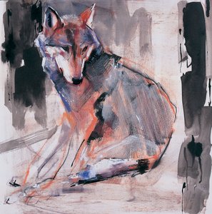 Lobo Sentado, 2000 (mídia mista no papel) de Mark Adlington