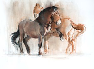 Dois (Przewalski), 2013, (pastel e carvão sobre papel)