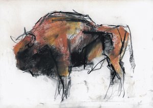Zubre, Bialowieza (carvão e conte no papel)