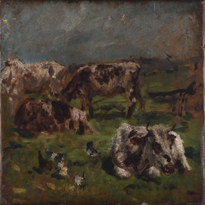Vacas e chilckens, c.1880
