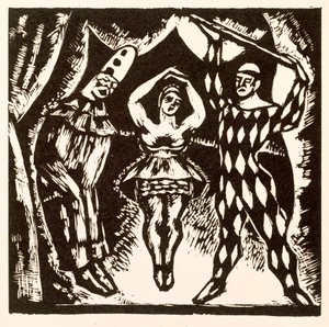 Arlequim, xilogravura por Roger Fry de Mark Gertler