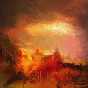 Cais de Cromer, Norfolk - pôr do sol (técnica mista) de Mark Gordon
