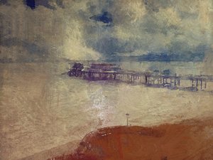 Paisagem marinha em prata - Cromer Pier, Norfolk (técnica mista) de Mark Gordon