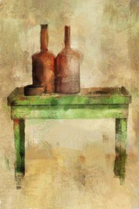 Mesa com garrafas (técnica mista) de Mark Gordon