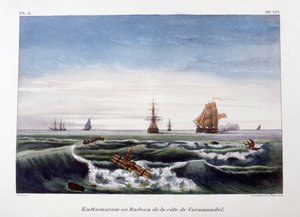 Uma jangada na costa de Coromandel, Índia, 1828.