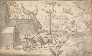 Paisagem com pássaros e cão de Marmaduke Cradock