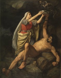 Loki e Sigyn - Loki e Sigyn, por Winge, Marten Eskil (1825-1896). Óleo sobre tela