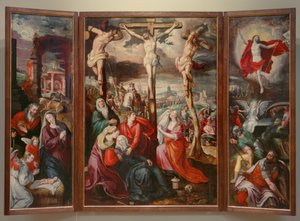 Crucificação - Nascimento de Cristo - Ressurreição de Cristo de Marten de Vos
