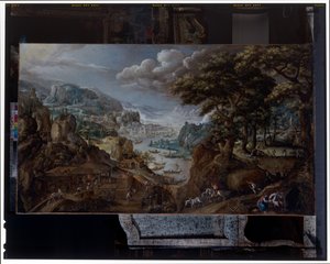 Uma paisagem com uma fundição de ferro de Marten van Valckenborch