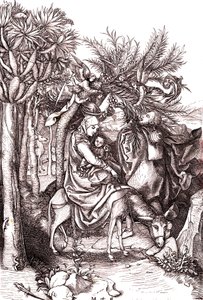 A fuga para o Egipto, a Sagrada Família de Martin (after) Schongauer