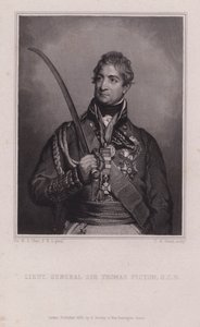 Sir Thomas Picton, general galês das Guerras Napoleónicas morto na Batalha de Waterloo (gravura) de Martin Archer (after) Shee