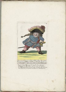 De Franse dwerg Don Luis Champ-merdant, ca. 1710
Don Luis Champ-merdant, Brigadeiro des petits Maistres, grande Breteur de France, liderando os Gascons contra os Querelleurs alemães, atacando os seus Battaillons (título sobre o objecto)
Il Callotto resur de Martin Engelbrecht (attributed to)