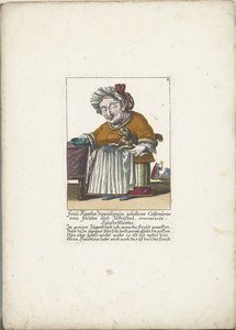 De dwerg Frau Agatha Zipperlingin met hondje, cerca de 1710 Sra. Agatha Zipperlingin, nascida Castaunin von Falten und Zeckerthal, renomada mãe de cachorro (título no objeto) Il Callotto resurcitato ou Armário Pequeno Recém Mobilado (título da série) de Martin Engelbrecht (attributed to)