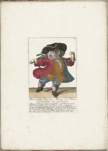 O anão Gilles Platfues como mestre de dança francês, ca. 1710 Gerente Gilles Platfues, Master of Dance na Academie des Lourdeaux (título no objeto) Il Callotto resurcitato ou recém-nomeado Zwerchen Cabinet (título da série)