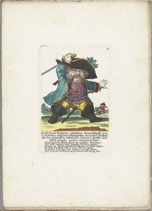 De dwerg Hanss Görge Prijhann como oficial woeste, cerca de 1710 Hanß Görge Prijhann, nascido Donnerhundt, de Scanderbeg de um Hottendottin bastardo Rottmeister o ousado e comedor de ferro, Catharina, köpffer e Bluth gurgln contra Champmerdant (titl de Martin Engelbrecht (attributed to)