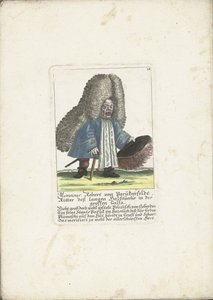 De dwerg Robert von Parukenfeldt, ca. 1710
Monsieur Robert von Parukenfeldt, Cavaleiro do Pescoço Longo na Grande Galla (título sobre o objecto)
Il Callotto resurcitato oder Neu eingerichtes Zwerchen Cabinet (título da série) de Martin Engelbrecht (attributed to)