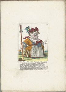 De dwerg Ruffanella como pastora, cerca de 1710 Ruffanella, pastora rindo do pedido comovente de Ploriander (título no objeto) Il Callotto resurcitato ou Armário Pequeno Recém Mobilado (título da série) de Martin Engelbrecht (attributed to)