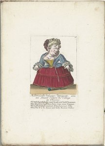Dwerg als de Franse Mademoiselle Jolicoeur, ca. 1710 Mademoiselle Jolicoeur, dançarina com seu amante na Opera du Village em Provence (título no objeto) Il Callotto resurcitato oder Neu eingerichtes Zwerchen Cabinet (título da série) de Martin Engelbrecht (attributed to)