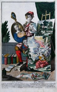 Um Pintor, c.1735 (gravura colorida) de Martin Engelbrecht