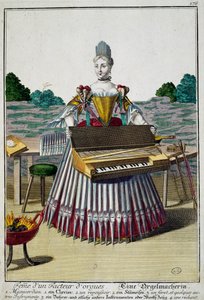 Mulher do organista, gravura de Assemblage des nouveau manouvries habilles de Martin Engelbrecht (1684-1756), Alemanha de Martin Engelbrecht