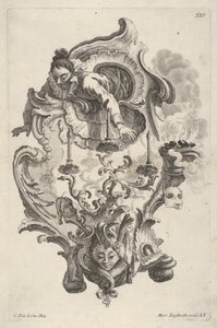 Arandela representando inverno, de castiçal de parede apresentando os 4 anos, ca.1730-56. de Martin Engelbrecht