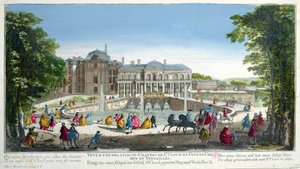Vista, de, a, chateau, de, Saint-Cloud, perto, versalhes, meio, 18º século, (color, engraving) de Martin Engelbrecht