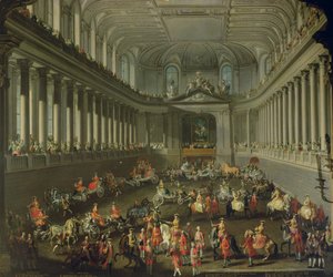 Uma Cavalgada na Escola de Equitação de Inverno do Hof de Viena para celebrar a derrota do exército francês em Praga, em 1743 (para detalhes, ver 66596 e 66708) de Martin II Mytens or Meytens