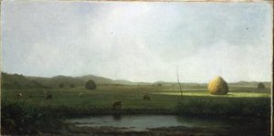 Cena Marshene: Gado perto de uma sela de feno (óleo sobre tela) de Martin Johnson Heade