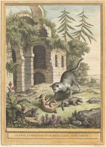 Le chat, la belette et le petit lapin (O gato, a doninha e o coelho) de Martin Marvie after Jean Baptiste Oudry