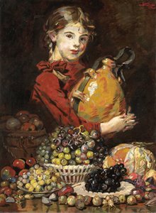 Monarosa, filha do pintor, como vendedora de fruta