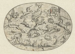 Oval com dezoito animais
Nev Thier Bvechlein (título da série) de Martin Pleginck