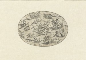 Oval com répteis, felinos e criaturas fantásticas Nev Thier Bvechlein (título da série) de Martin Pleginck